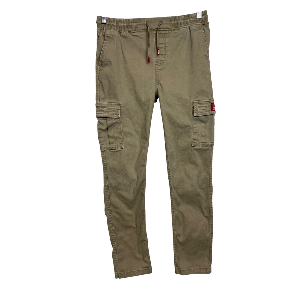 Levis Cargo Pants Boys Size 16 Khaki Elastic Waist Drawstring H972-Y16 Twill G17